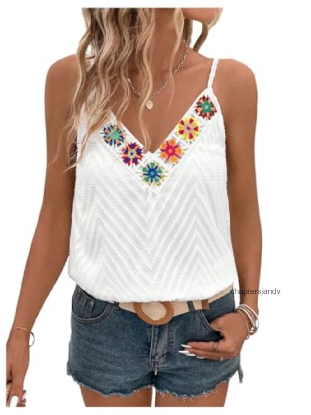 Flowy Boho Floral Tank Top Spaghetti Strap V-Neck Open Back Summer Cami
